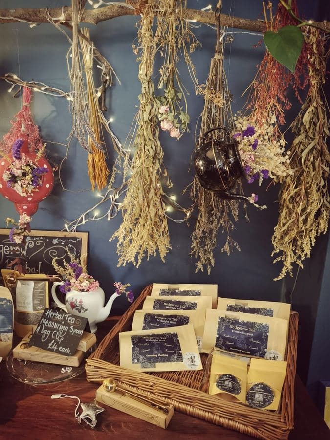 Dried botanicals, fairy lights and herbal tea blends in the boutique